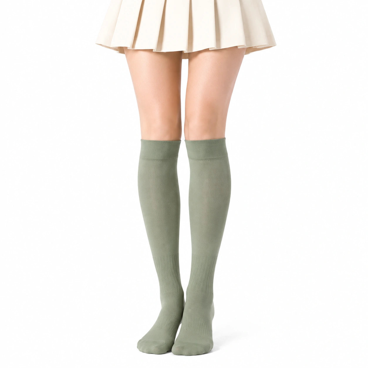 Chaussettes hautes 39-42 en maille vert sauge pour femme style uni