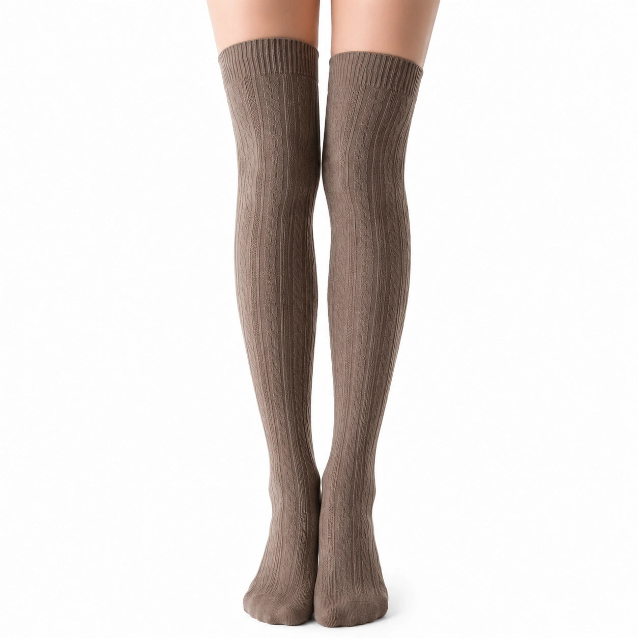 Chaussettes hautes 39-42 marron en maille torsadée style classique