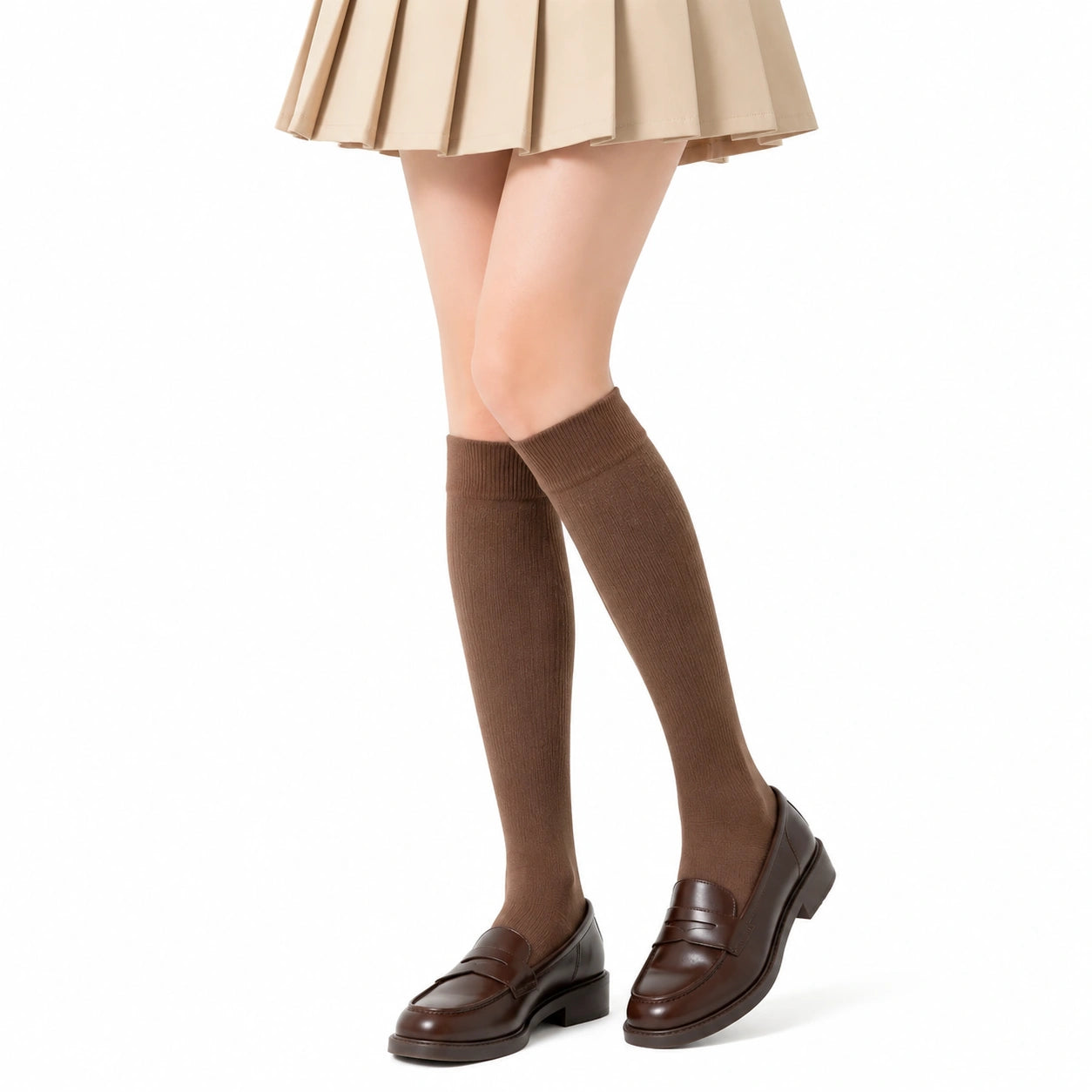 Chaussettes hautes 39-42 marron côtelées style classique