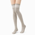 Chaussettes hautes 39-42 en maille beige à rayures blanches style torsadé