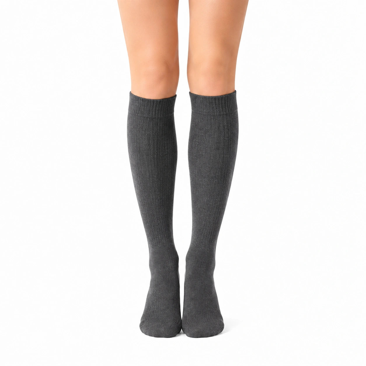 Chaussettes hautes 35-38 gris anthracite en maille côtelée style classique