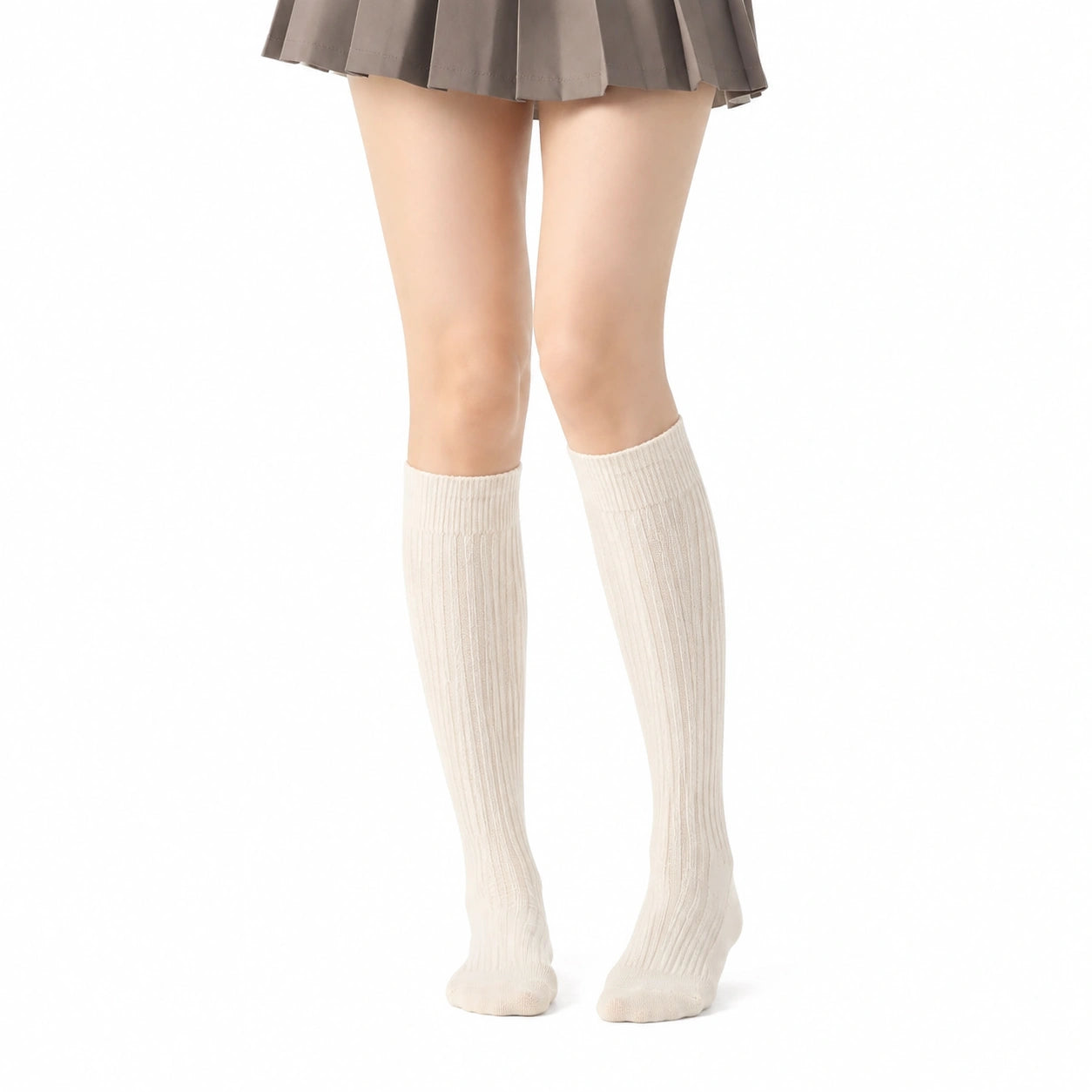 Chaussettes hautes 35-38 en textile côtelé écru style classique