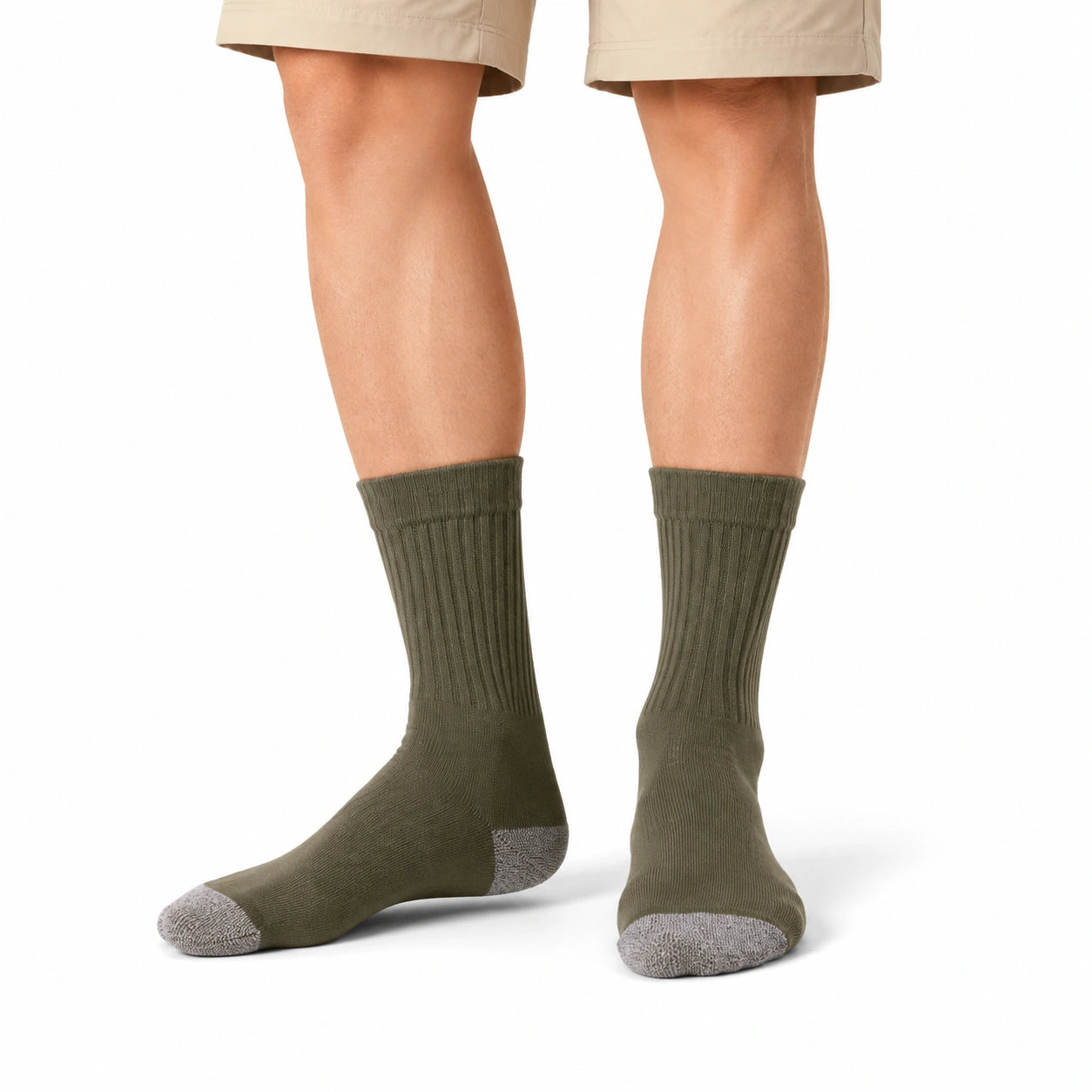 Chaussettes mi-mollet 43-46 en maille textile kaki côtelée décontractées