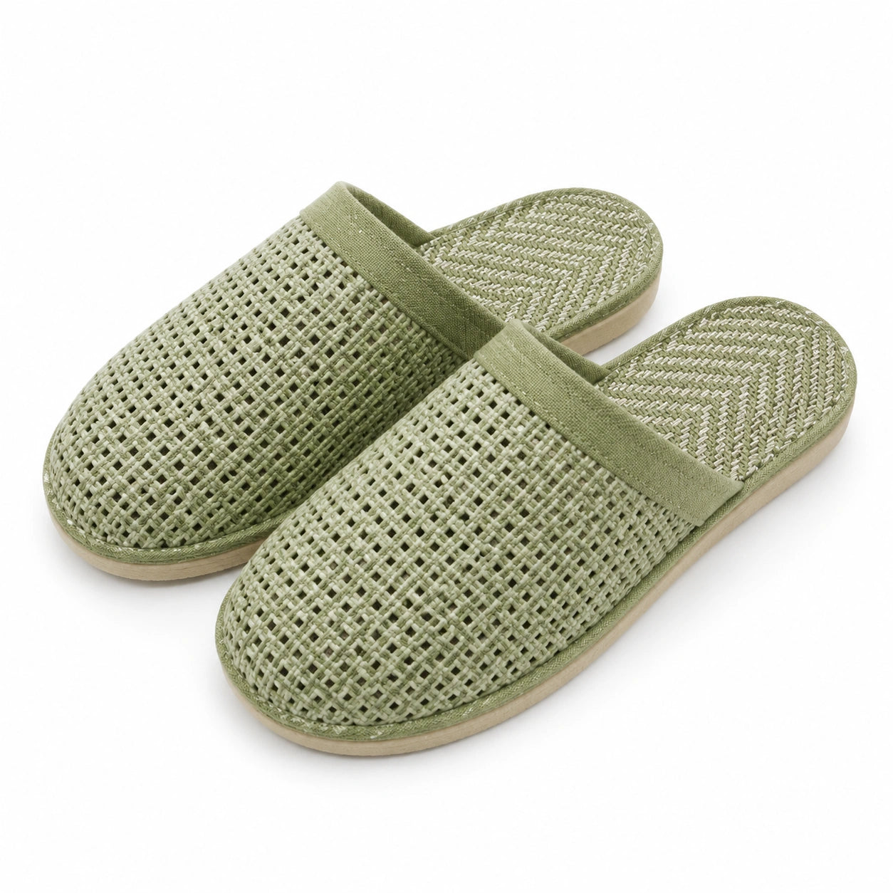 Chaussons ouverts 38/39 en textile tressé vert sauge pour intérieur