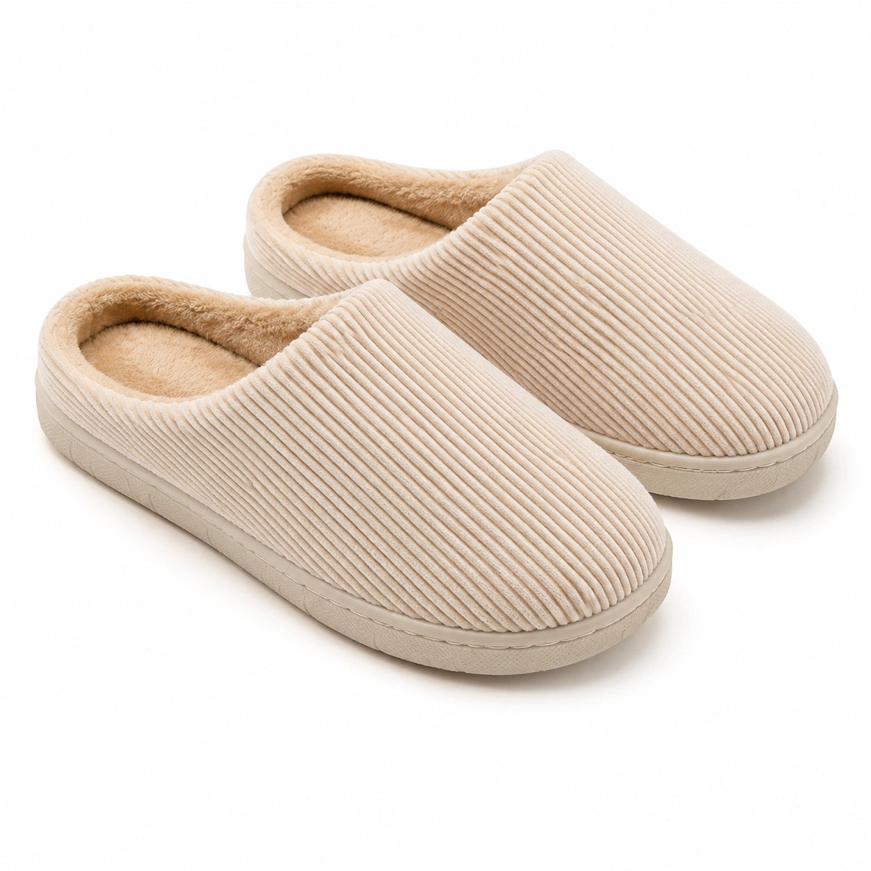 Chaussons 42/43 en textile côtelé beige à doublure douce pour intérieur
