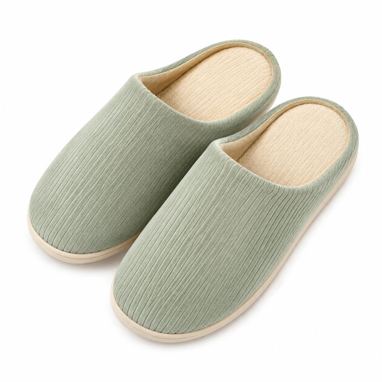 Chaussons d'intérieur 42/43 en textile vert sauge à enfiler style côtelé