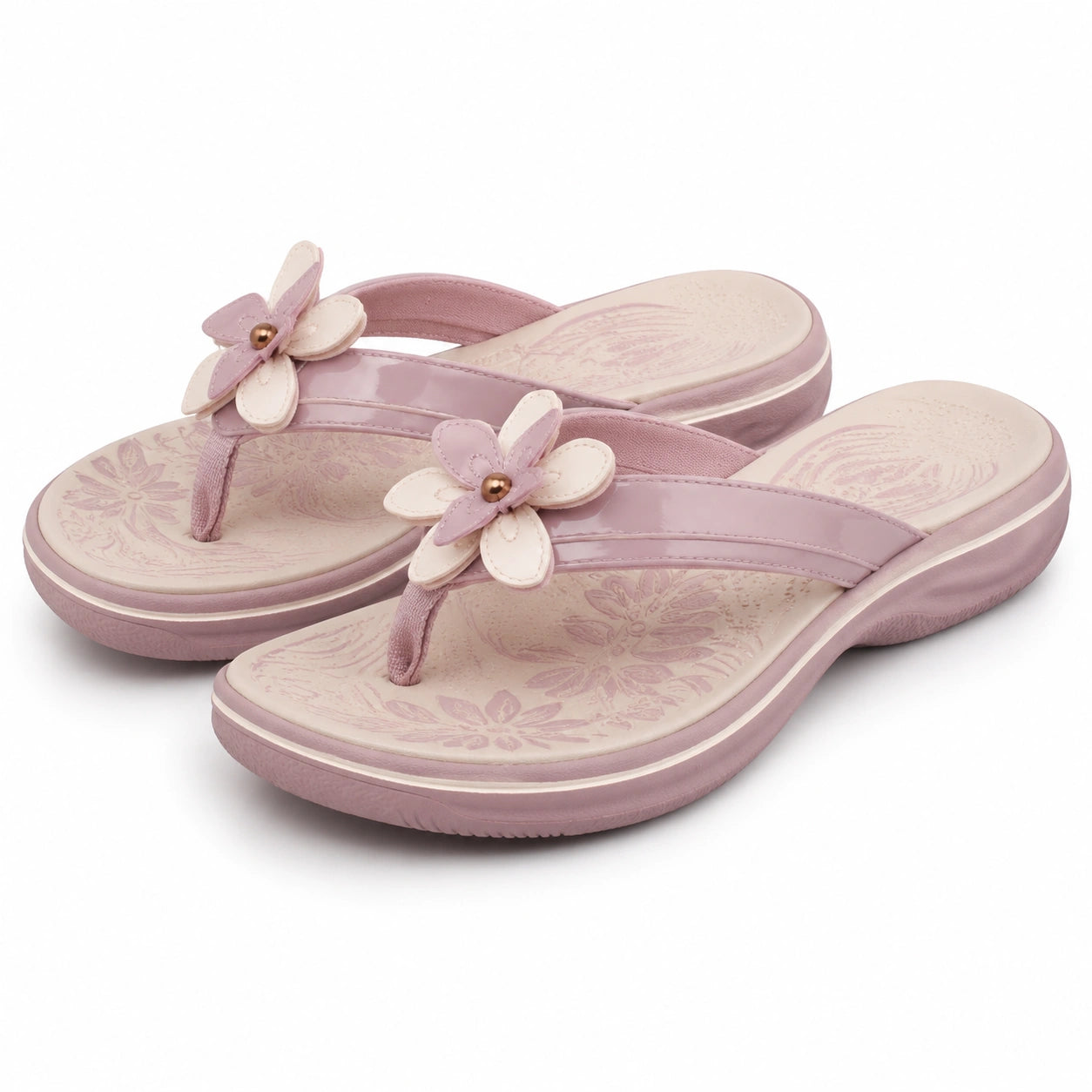 Tongs femme 40/41 rose en matière synthétique à fleurs semelle compensée