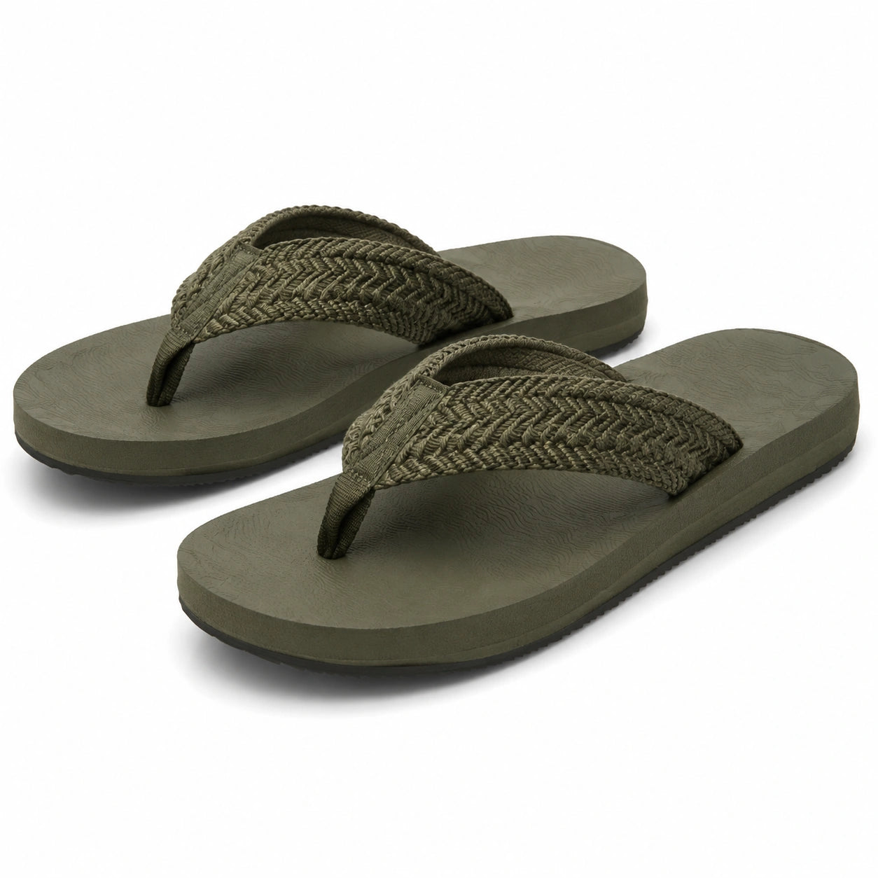 Tongs 42/43 vert kaki à brides tressées en textile - semelle souple antidérapante